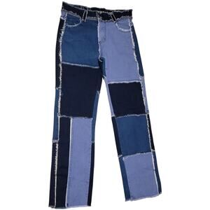 Patchwork Jeans Straight Leg High-Rise Womens Jeans Size M New! Retro